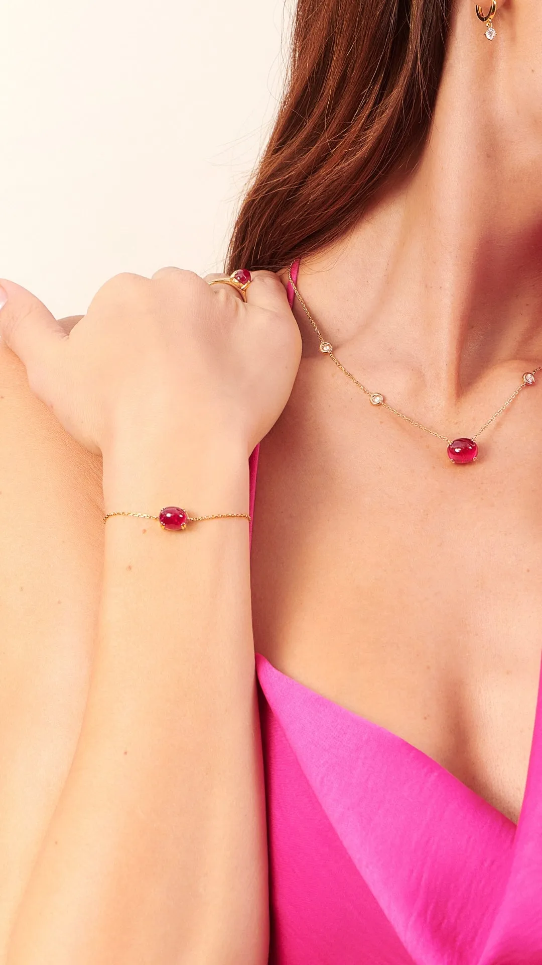 Cabochon Bracelet Ruby Gold Vermeil