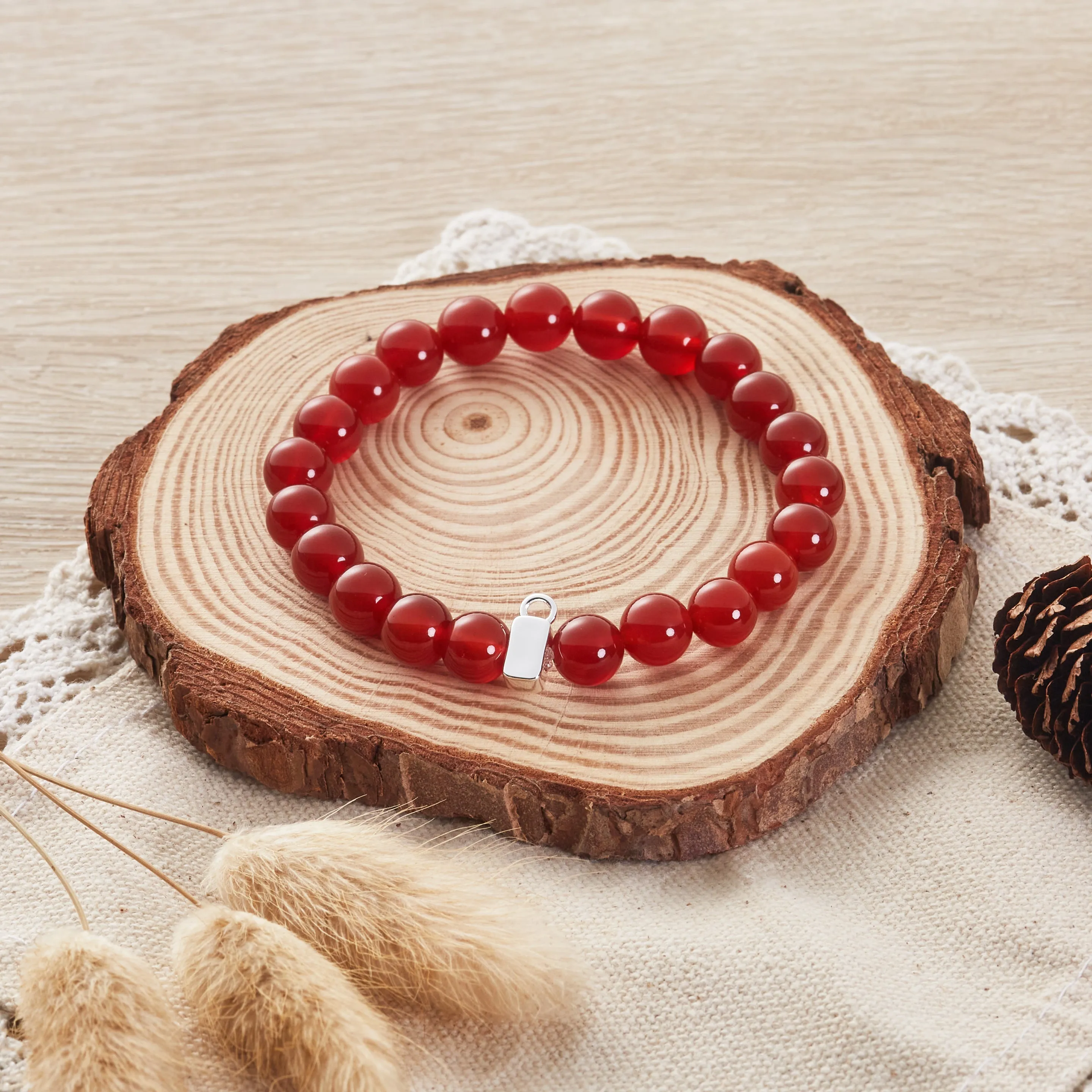 Carnelian Gemstone Charm Stretch Bracelet