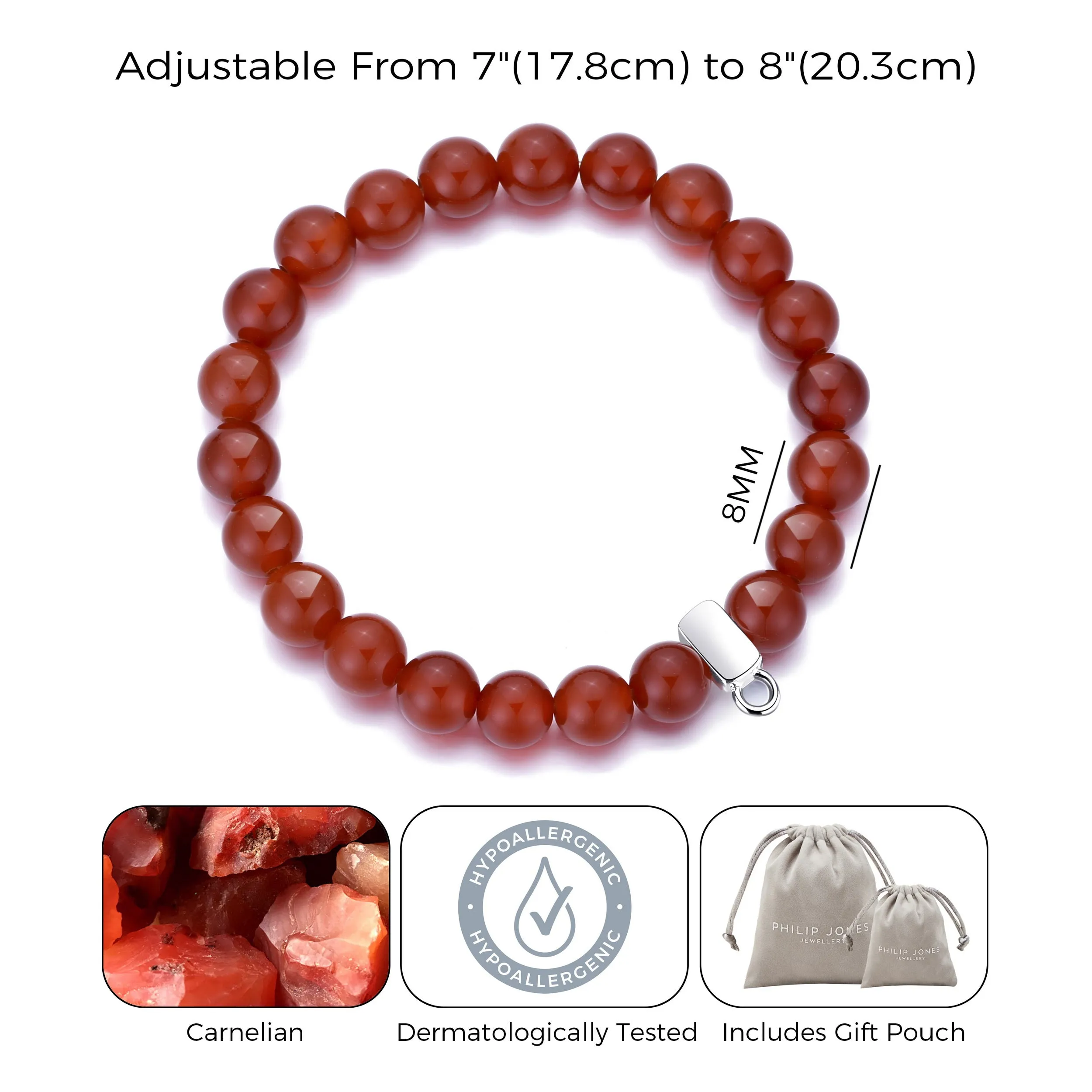 Carnelian Gemstone Charm Stretch Bracelet