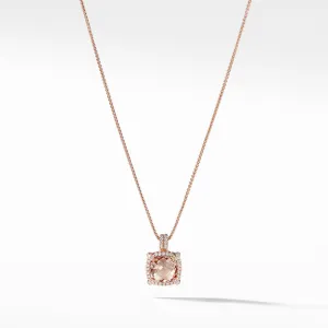 Chatelaine Pave Bezel Pendant Necklace in 18K Rose Gold with Morganite