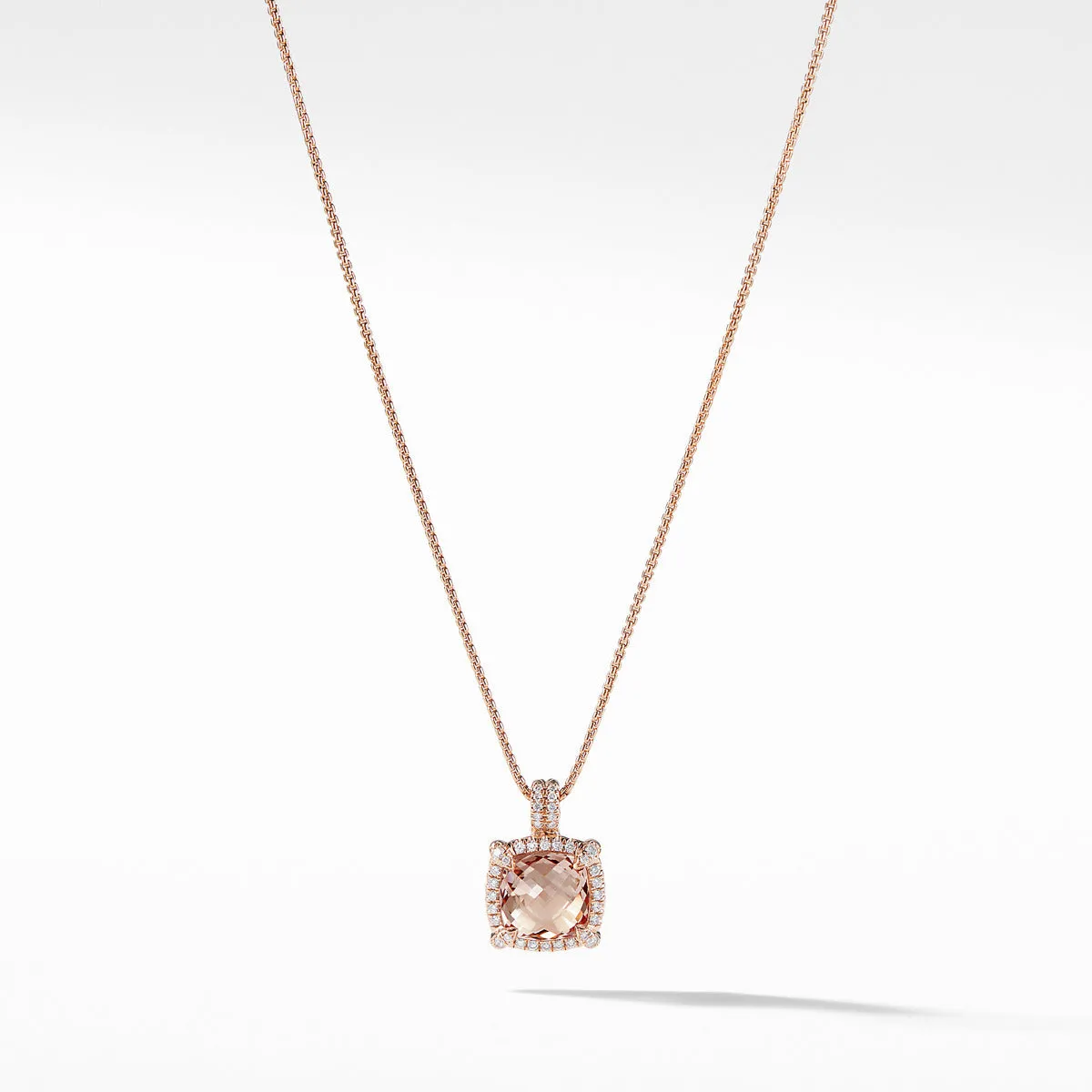 Chatelaine Pave Bezel Pendant Necklace in 18K Rose Gold with Morganite
