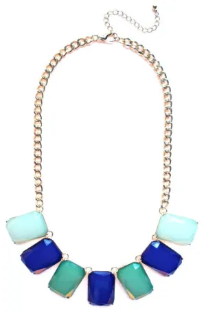 Colorblock Gemstone Jewels Statement Necklace- Blue
