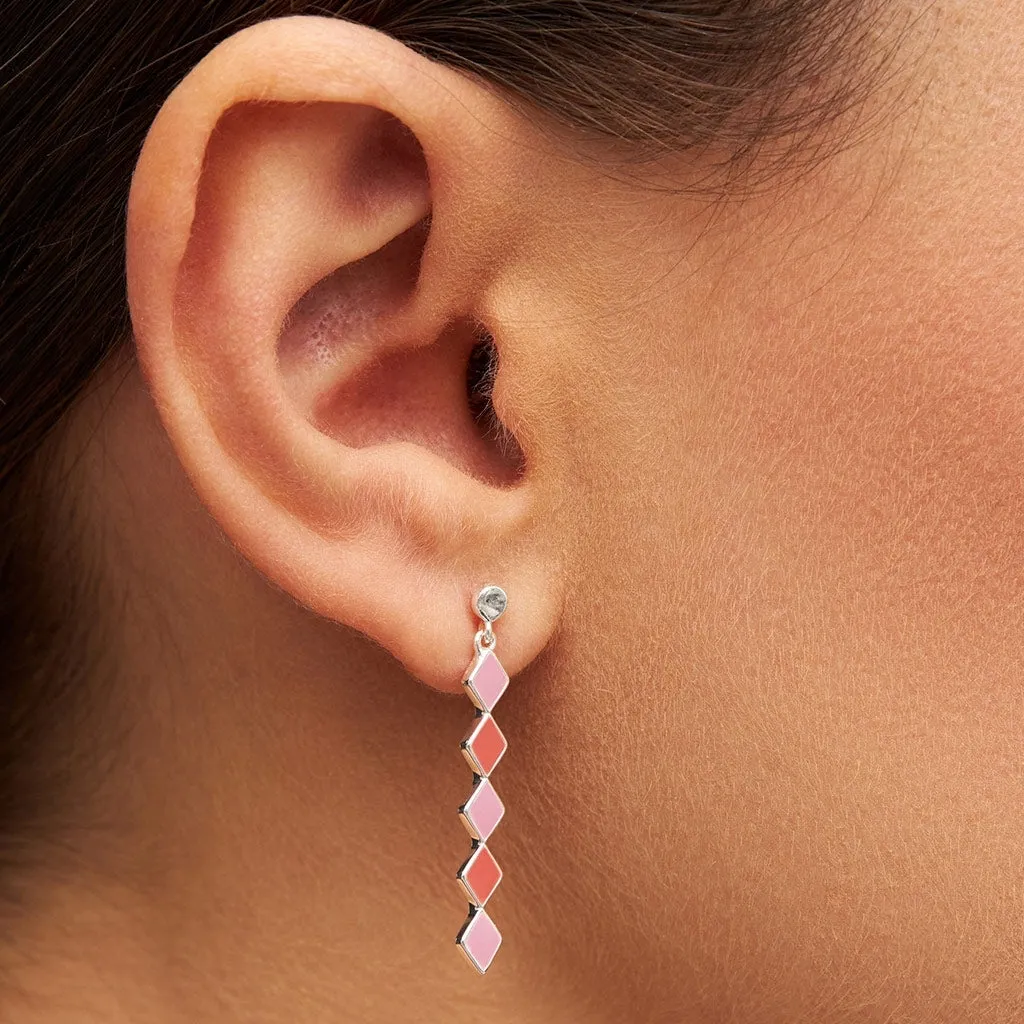 Confetti Long earring 1 pcs silver plated - Orange Coral - Light Pink