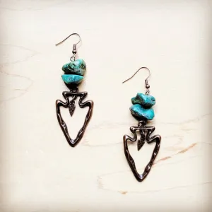Copper Arrow Earrings with Natural Turquoise Chunks
