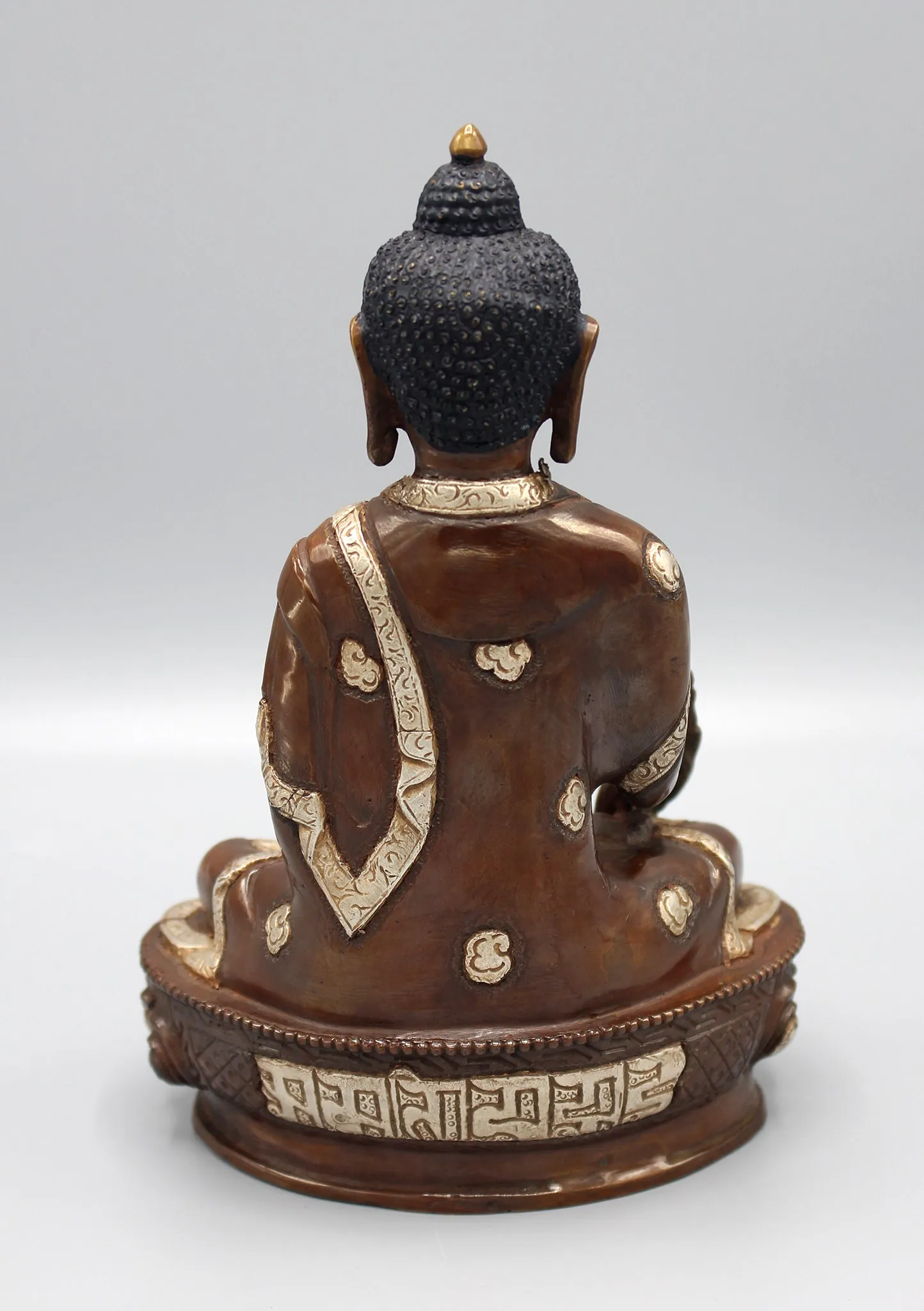 Copper Medicine Buddha Statue Inlaid Silver Robe