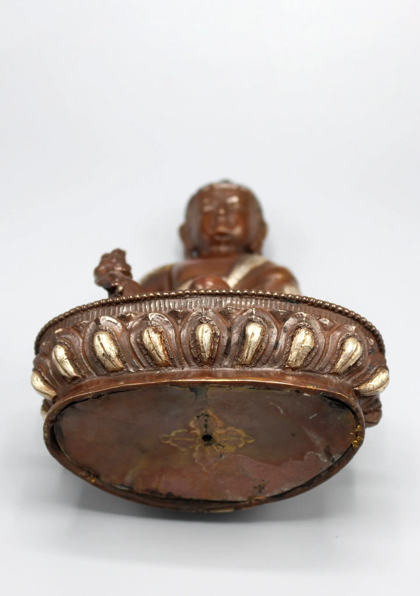 Copper Medicine Buddha Statue Inlaid Silver Robe