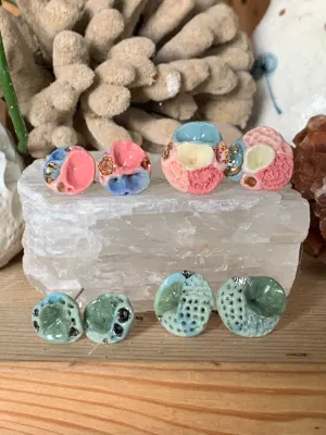 Coral and gold lustre porcelain ‘coral’ studs, choose a pair