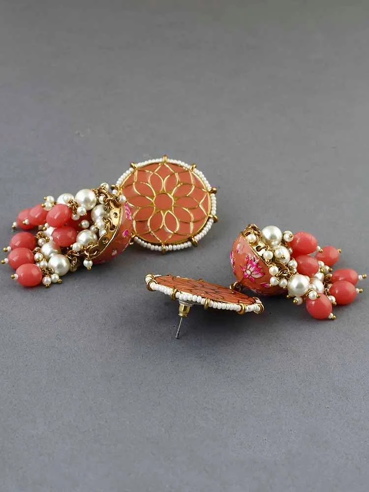 Coral Gamini Lotus Jhumkis