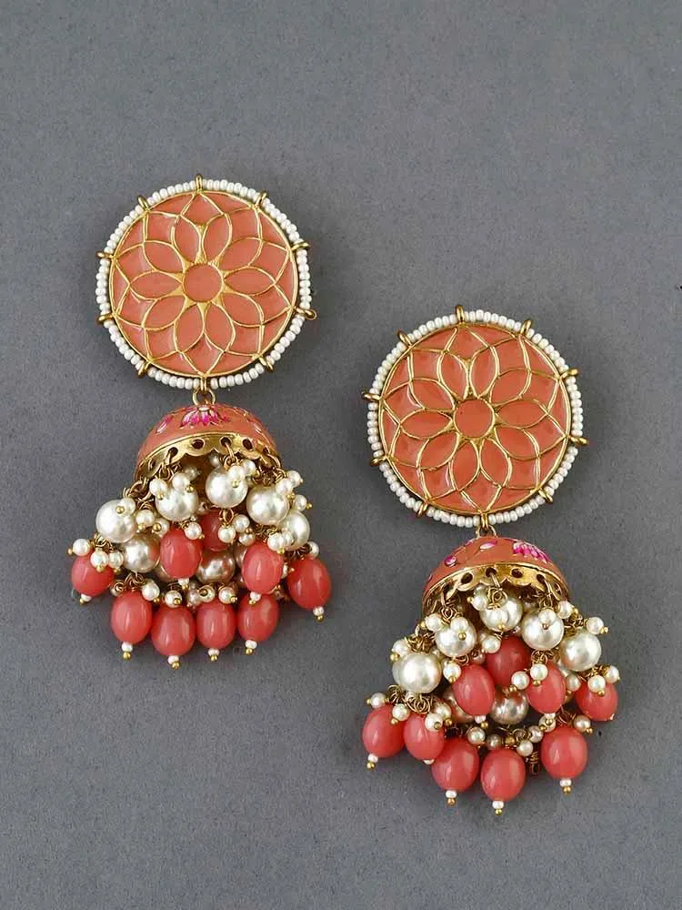 Coral Gamini Lotus Jhumkis