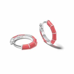 Coral Stripe Huggie Hoop Earrings Sterling Silver