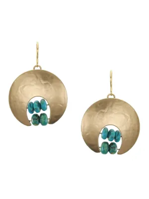 Crescent with Turquoise Beads Wire Earrings