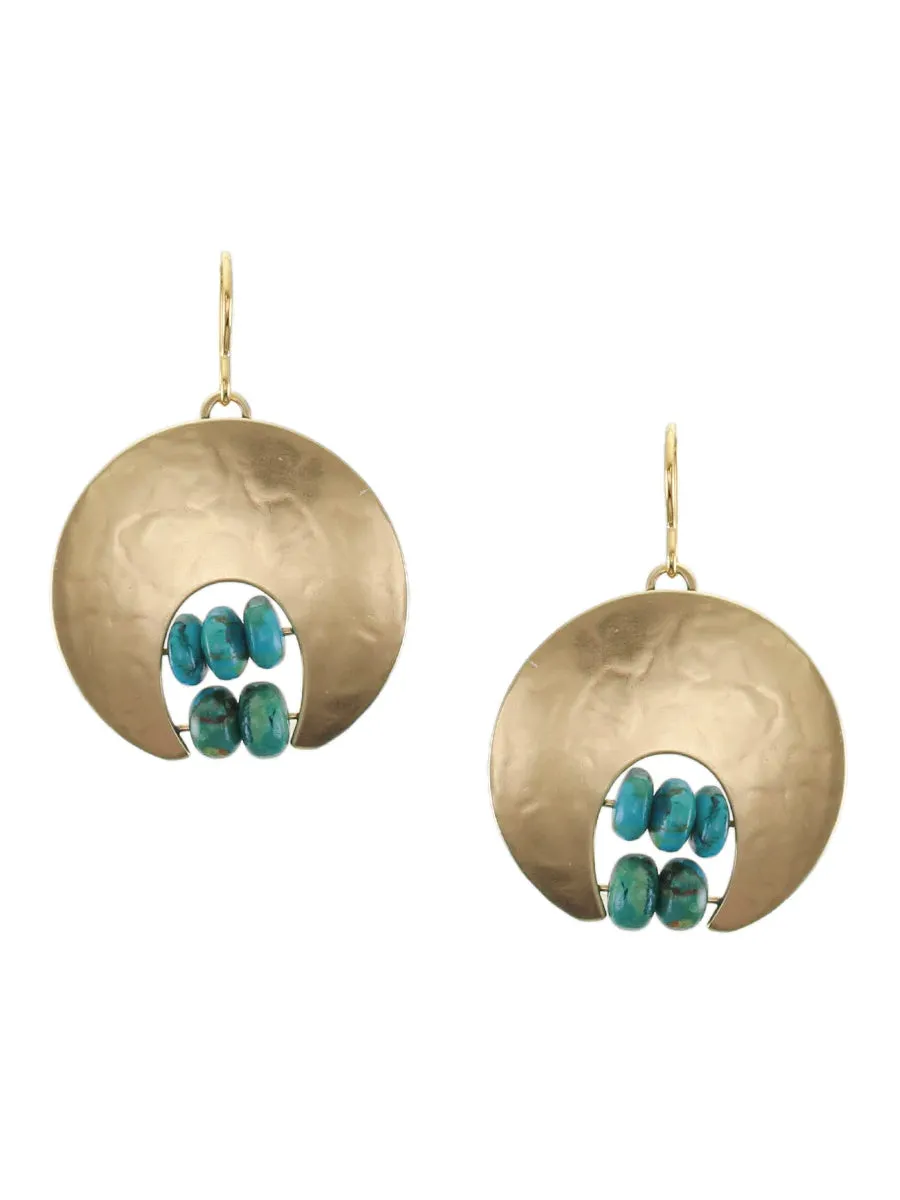 Crescent with Turquoise Beads Wire Earrings