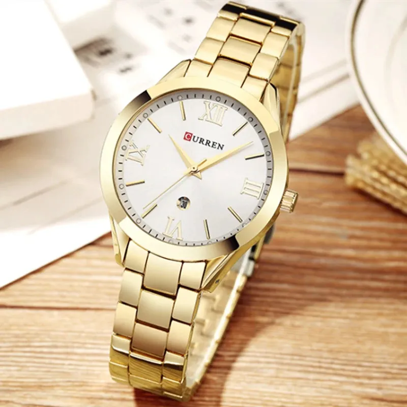 CURREN Watch Top Brand Female Bracelet Stainless Steel WristWatch Rose Gold