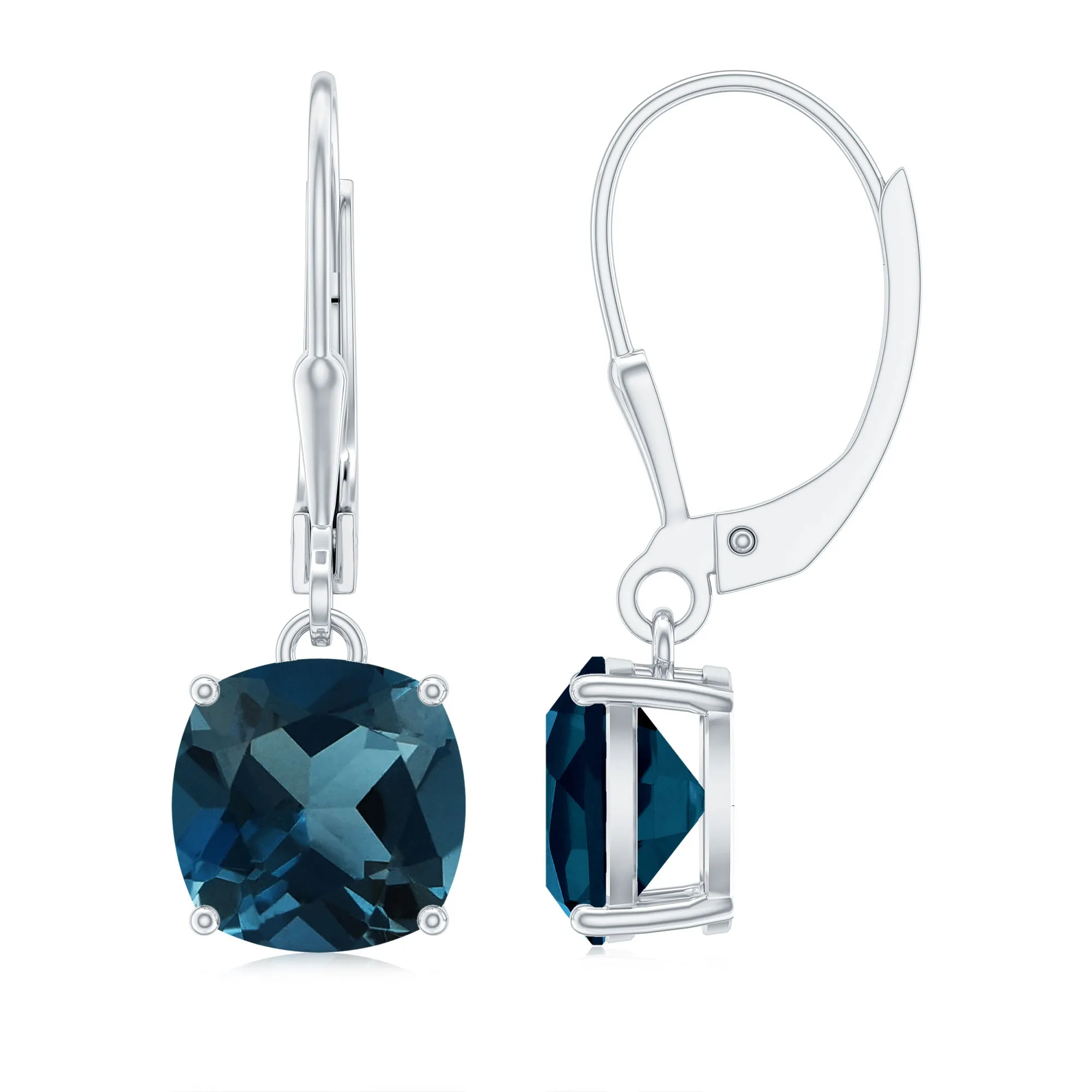 Cushion Cut London Blue Topaz Drop Lever Back Earrings