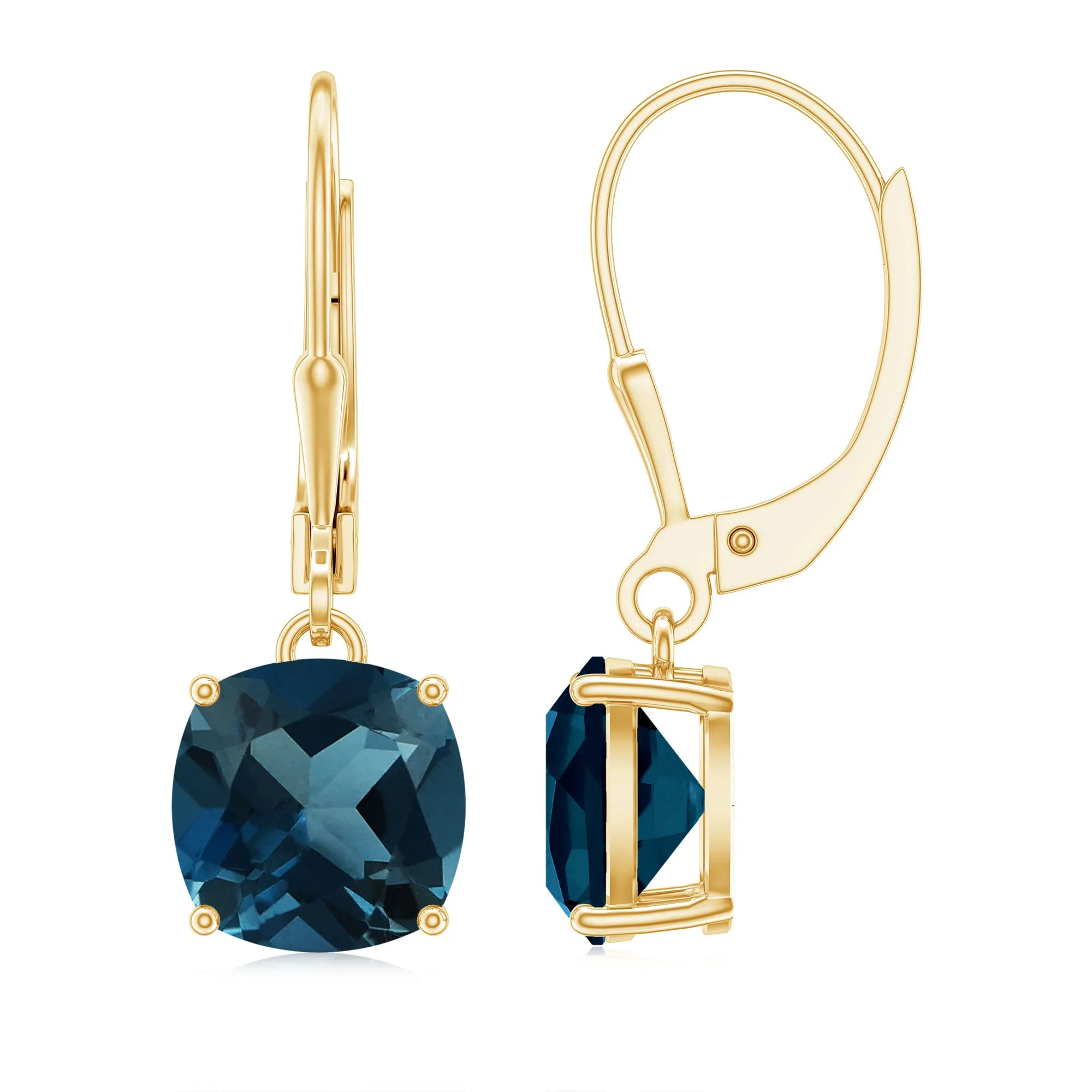 Cushion Cut London Blue Topaz Drop Lever Back Earrings