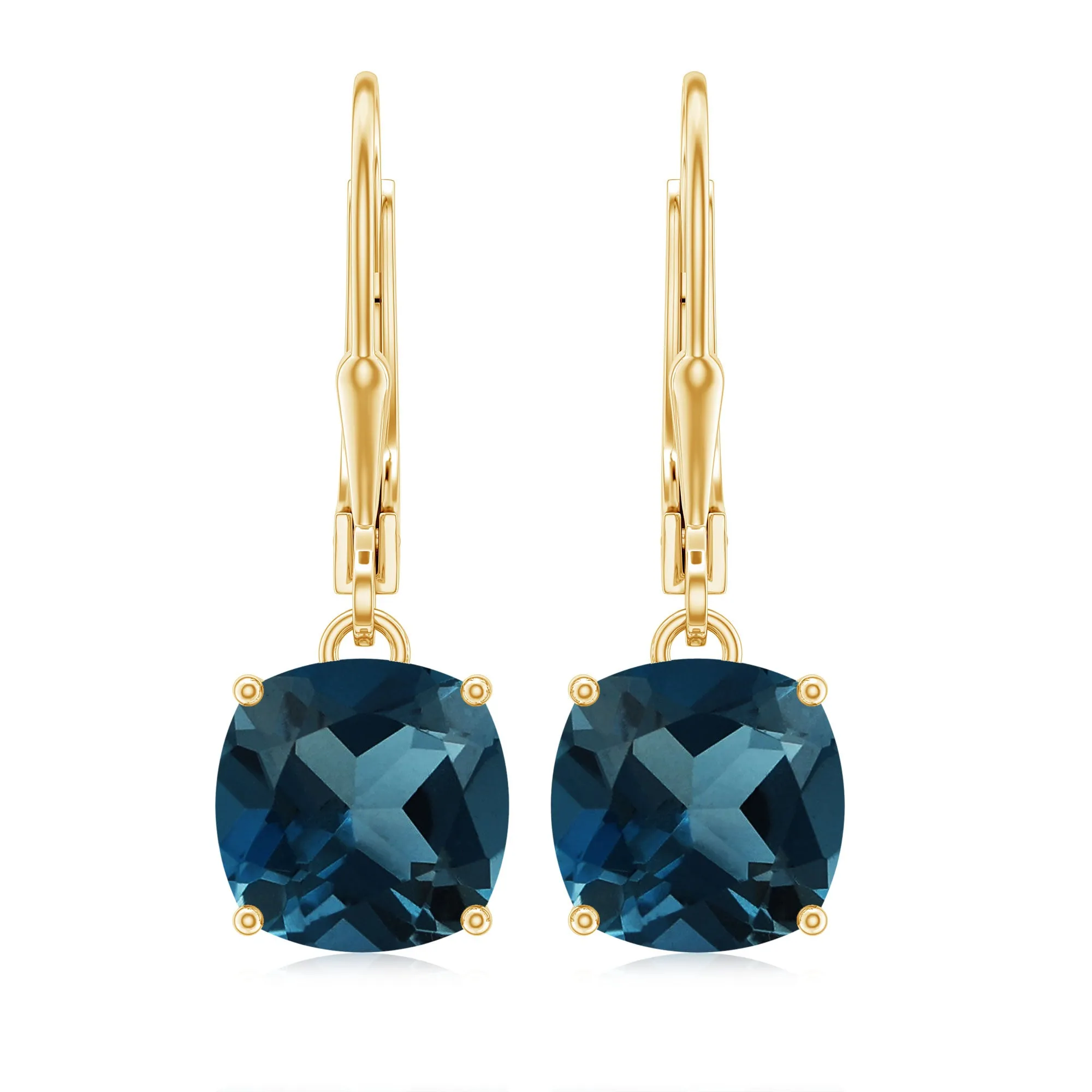 Cushion Cut London Blue Topaz Drop Lever Back Earrings