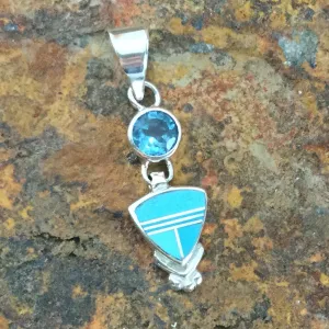 David Rosales Amazing Light Inlaid Sterling Silver Pendant w/ Blue Topaz