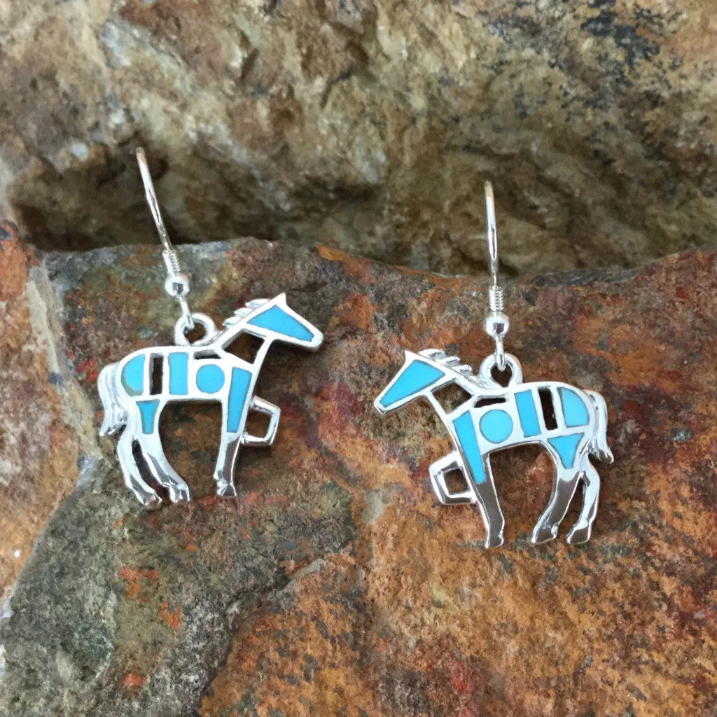 David Rosales Arizona Blue Inlaid Sterling Silver Earrings Horse