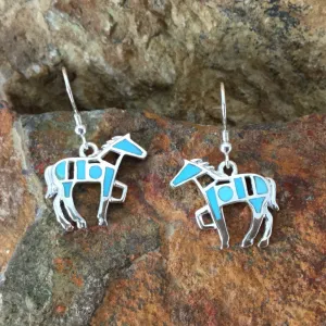 David Rosales Arizona Blue Inlaid Sterling Silver Earrings Horse