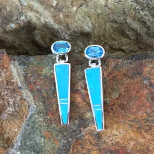 David Rosales Arizona Blue Inlaid Sterling Silver Earrings w/ Blue Topaz