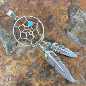 David Rosales Arizona Blue Inlaid Sterling Silver Pendant Dreamcatcher
