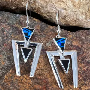 David Rosales Black Beauty Sterling Silver Earrings Geometric Design
