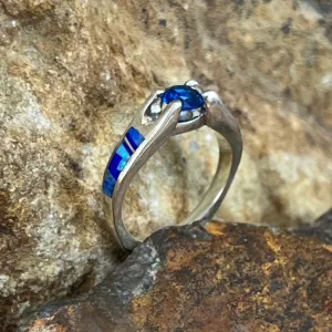 David Rosales Blue Sky Inlaid Sterling Silver Ring w/ Blue Saphire