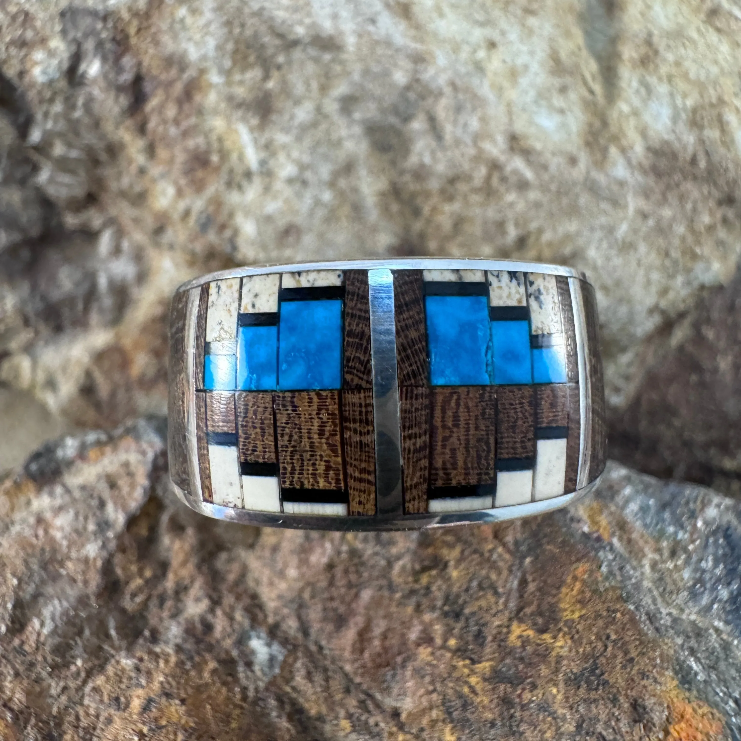 David Rosales Ironwood Inlaid Sterling Silver Ring