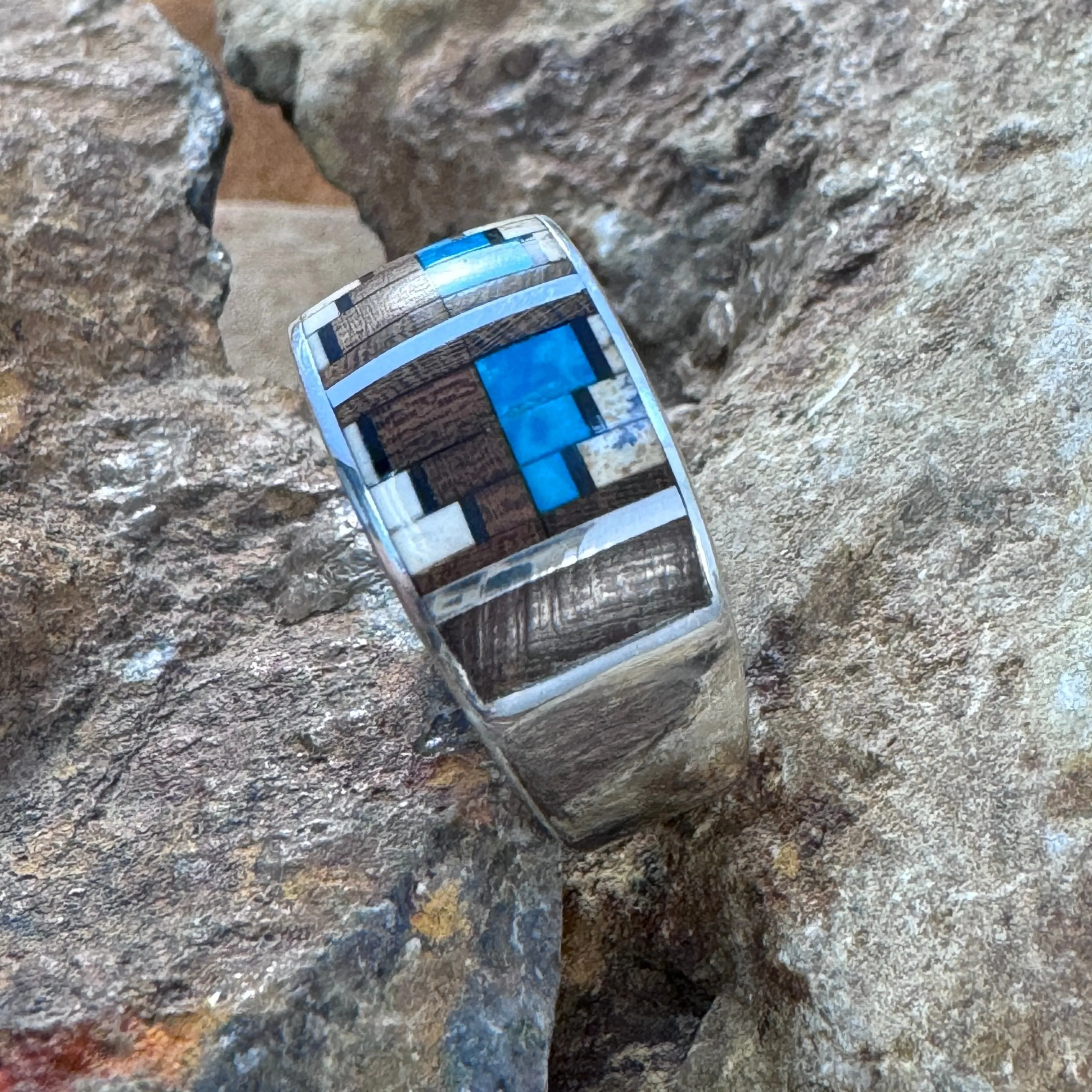 David Rosales Ironwood Inlaid Sterling Silver Ring