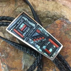 David Rosales New West Inlaid Sterling Silver Bolo Tie