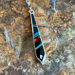 David Rosales Red Moon Fancy Inlaid Sterling Silver Necklace - Adjustable
