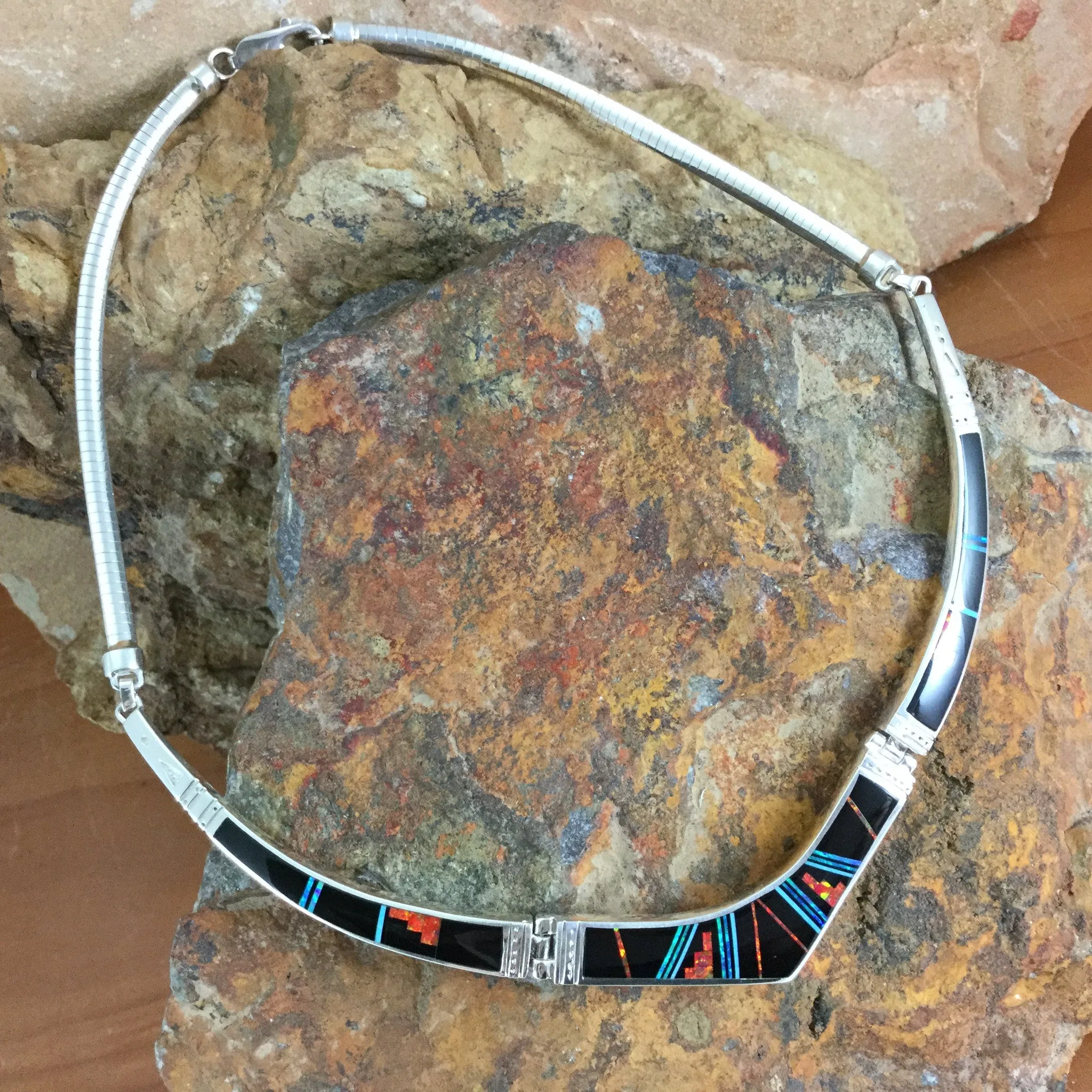 David Rosales Red Moon Inlaid Sterling Silver Necklace