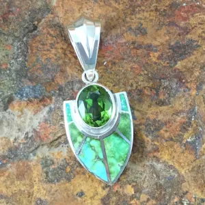 David Rosales Sonoran Gold Inlaid Sterling Silver Pendant w/ Peridot