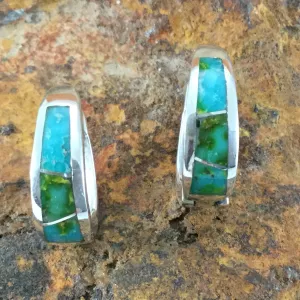 David Rosales Sonoran Gold Turquoise Inlaid Sterling Silver Huggie Earrings