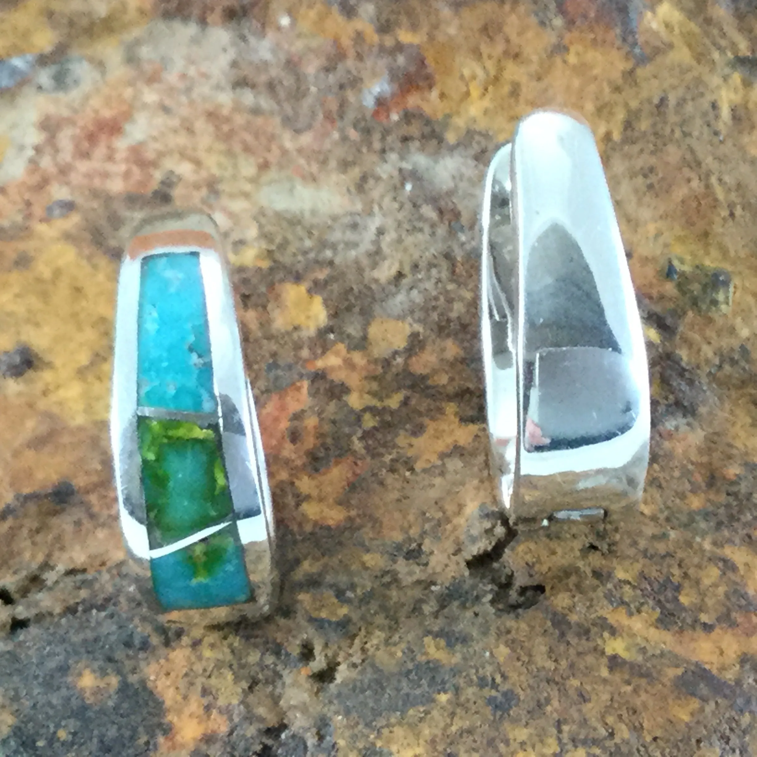 David Rosales Sonoran Gold Turquoise Inlaid Sterling Silver Huggie Earrings