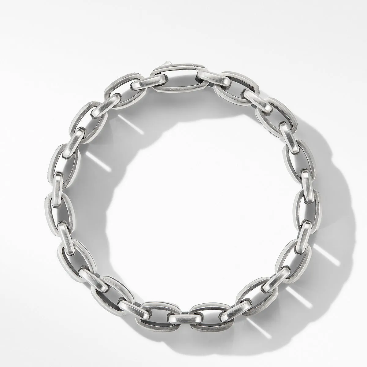 Deco Beveled Link Bracelet in Sterling Silver with Pave Black Diamonds
