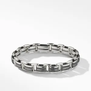 Deco Beveled Link Bracelet in Sterling Silver with Pave Black Diamonds