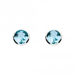 Dew Silver Medium Round Blue Topaz Cubic Zirconia Earrings 3039BT014