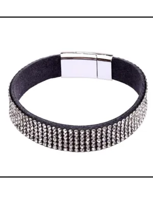 Diamanté T Bracelet B21690 Thin Black Leather