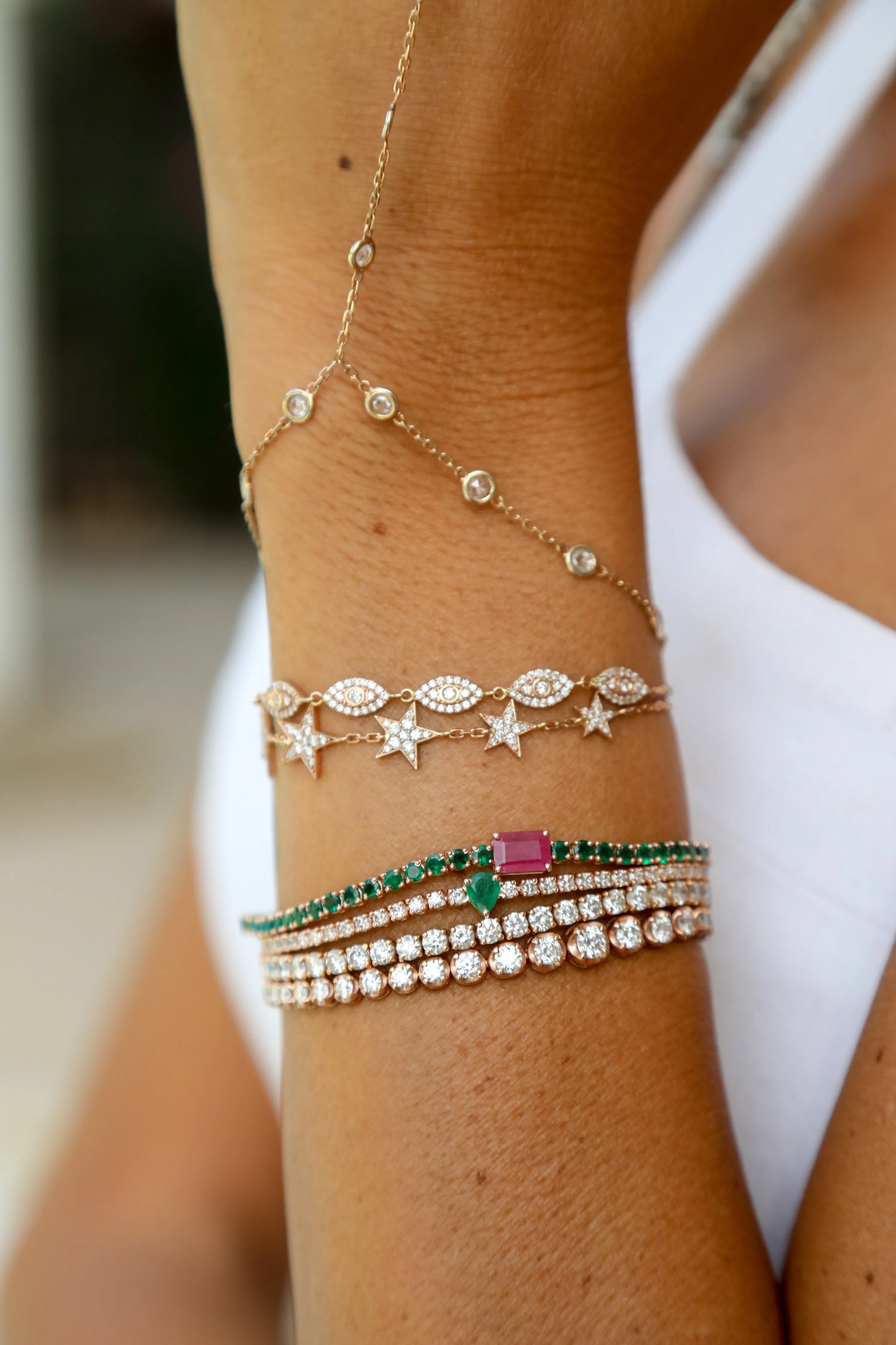 Diamonds & Emerald Tennis Bracelet