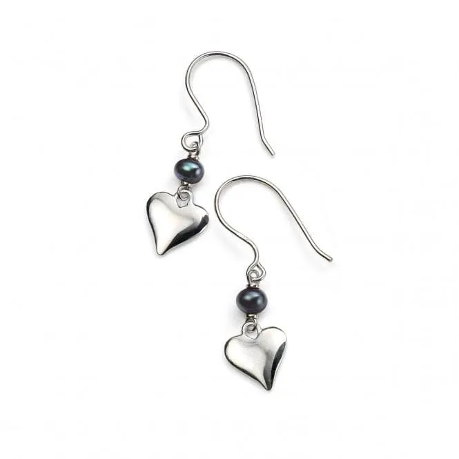 Elements Sterling Silver Black Freshwater Pearl Heart Drop Earrings E3981B