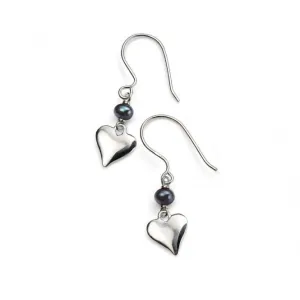 Elements Sterling Silver Black Freshwater Pearl Heart Drop Earrings E3981B