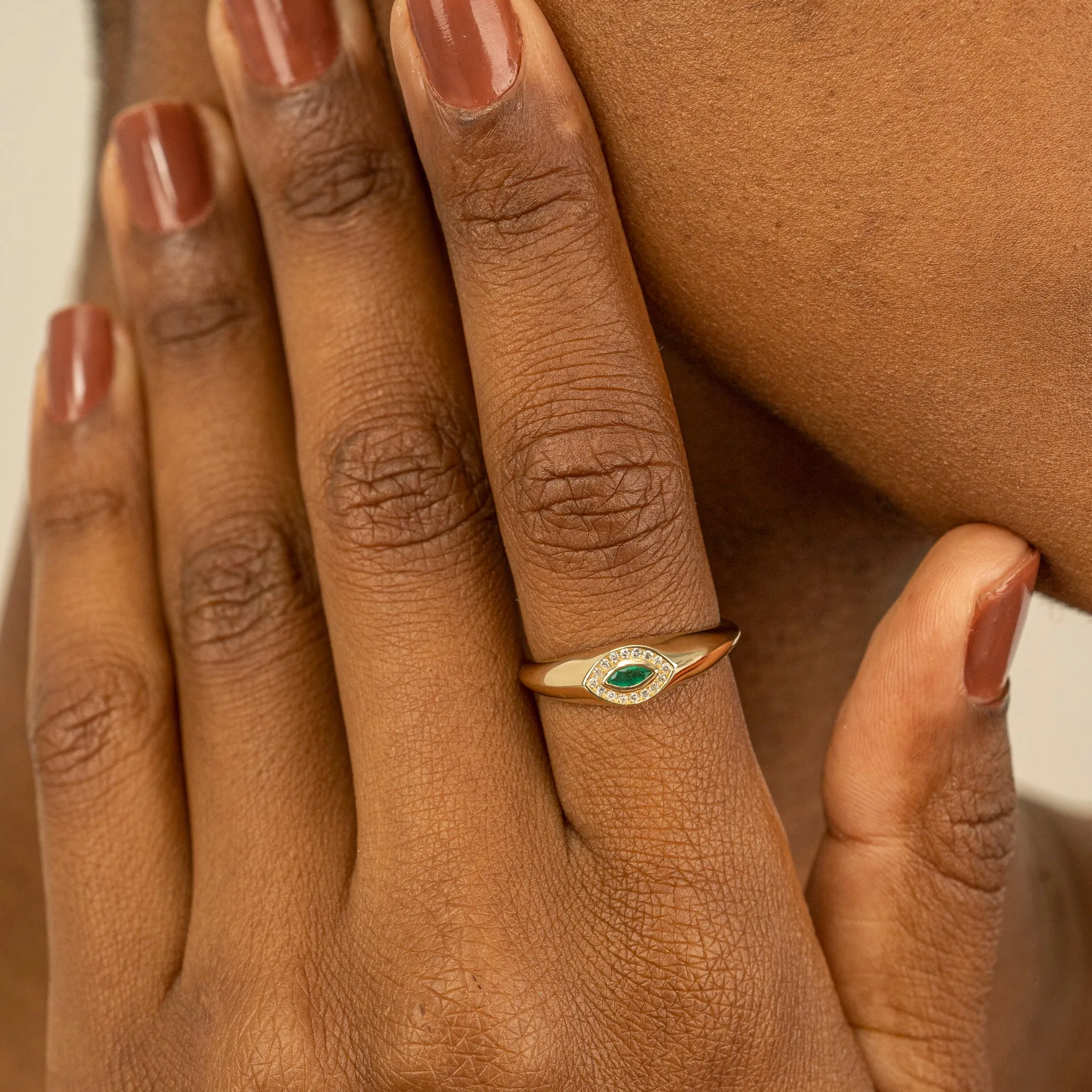 Emerald & Diamond Evil Eye Ring, Gracelyn
