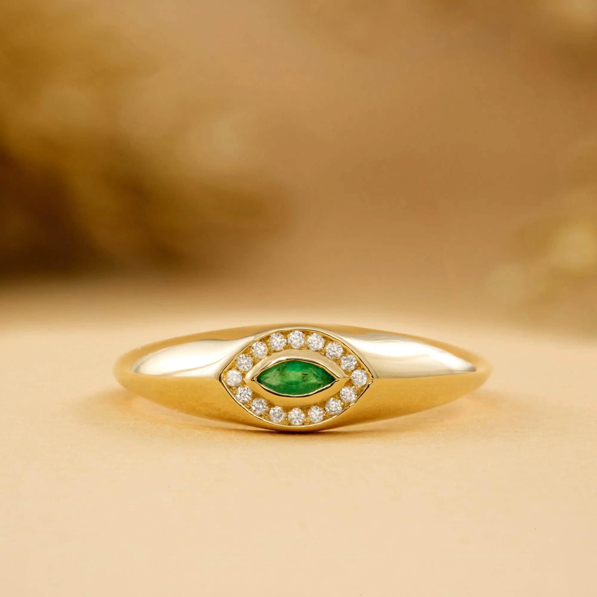 Emerald & Diamond Evil Eye Ring, Gracelyn