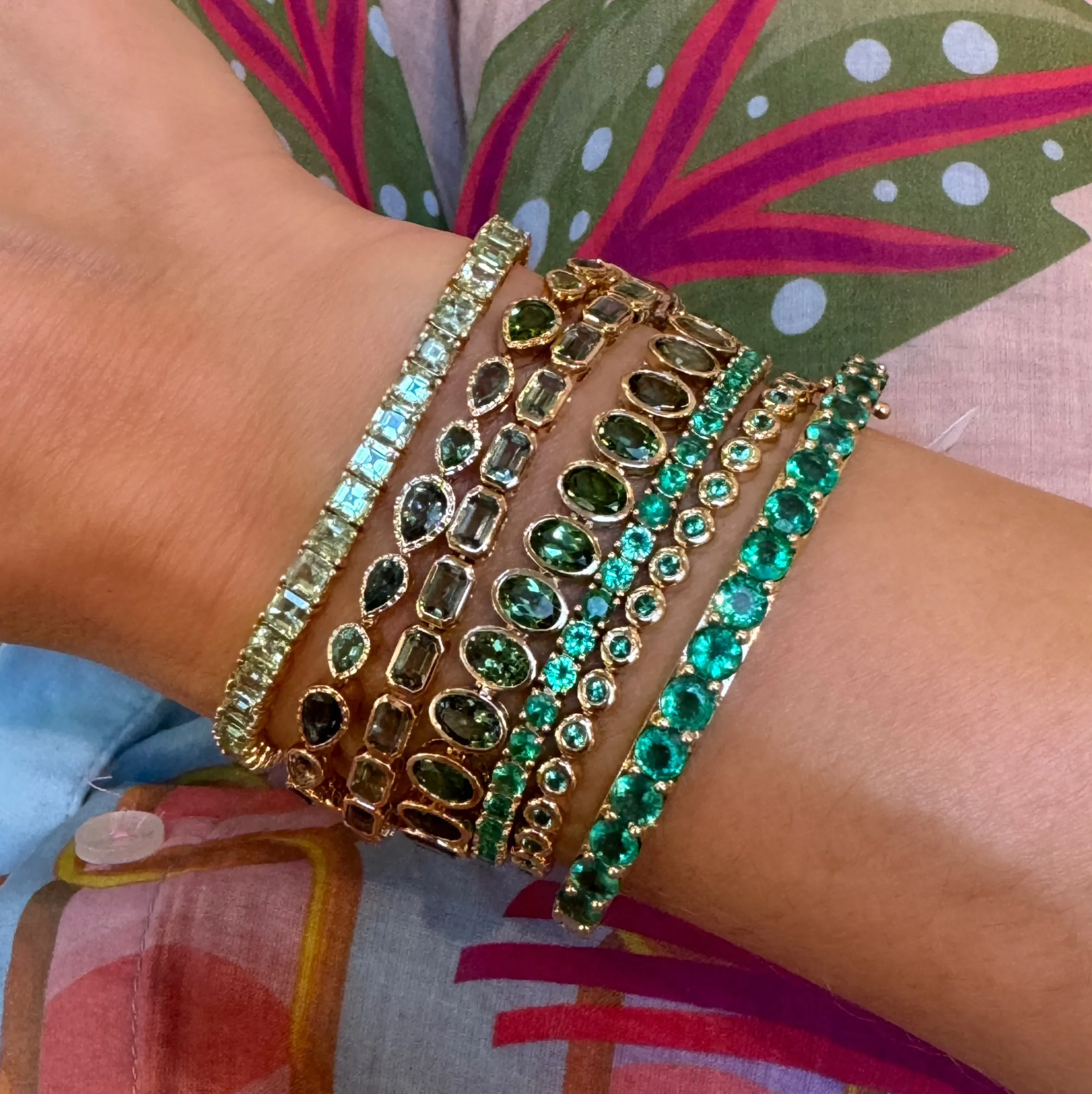 Emerald & Diamond Pillow Bezel Set Eternity Bracelet