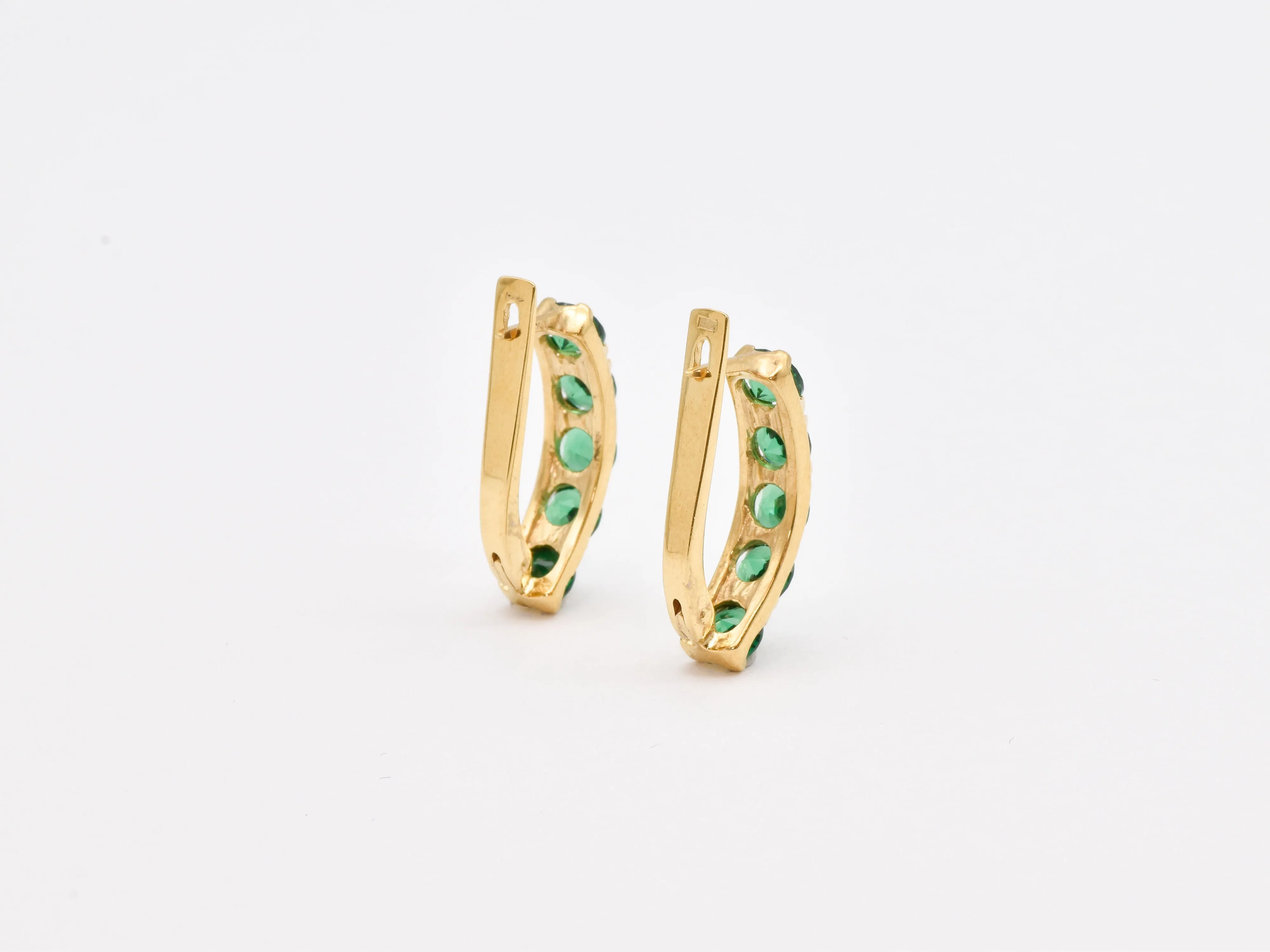 Emerald Gold Earrings - Half Hoops Earrings - Emerald Bar Earrings