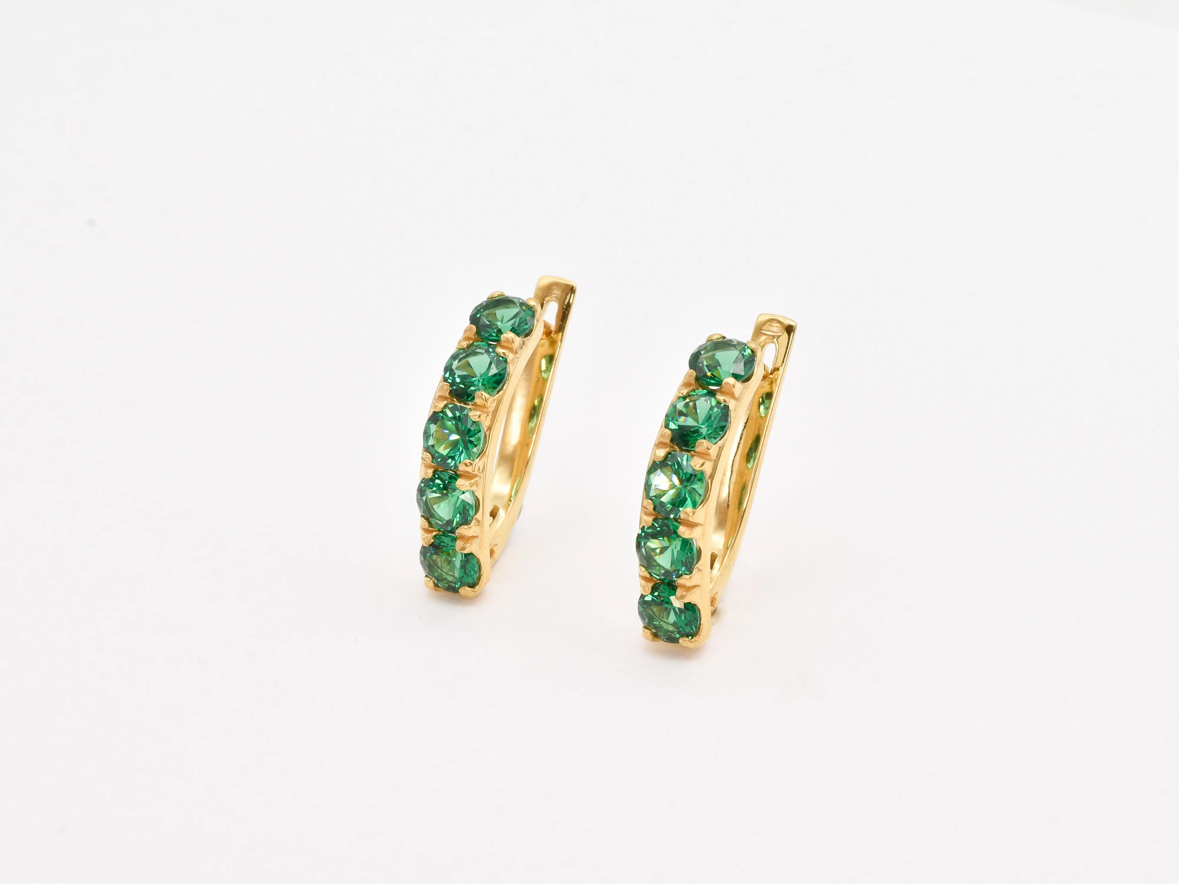 Emerald Gold Earrings - Half Hoops Earrings - Emerald Bar Earrings