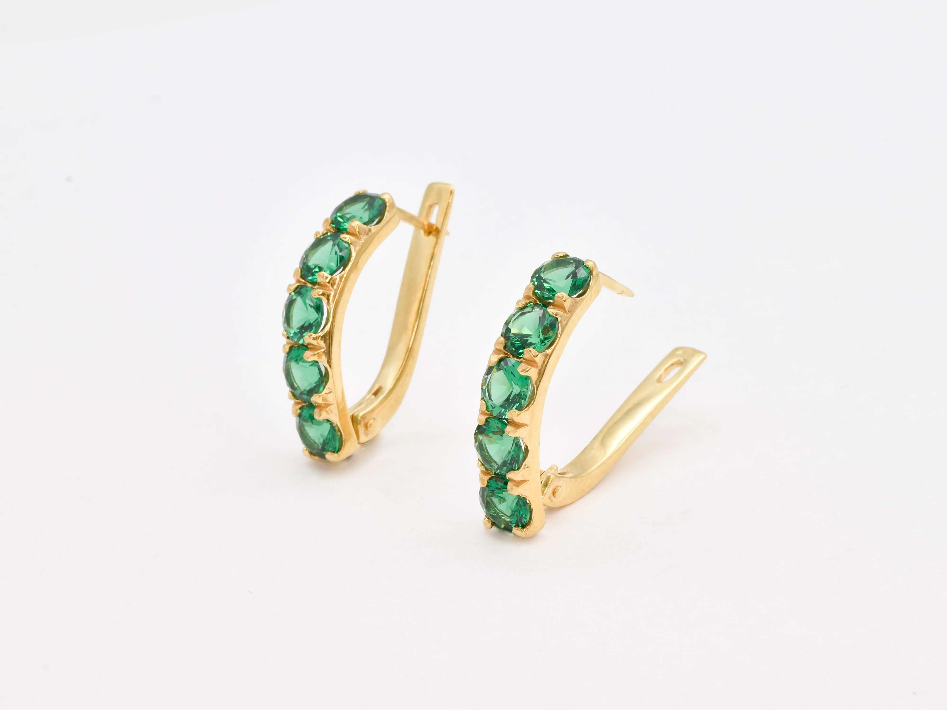 Emerald Gold Earrings - Half Hoops Earrings - Emerald Bar Earrings