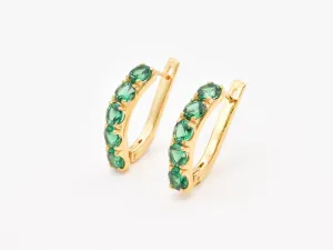 Emerald Gold Earrings - Half Hoops Earrings - Emerald Bar Earrings