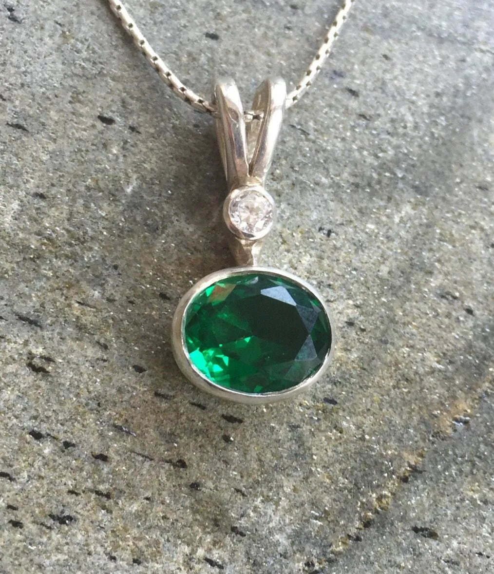 Emerald Statement Necklace - Two Stone Pendant - Artistic Emerald Necklace